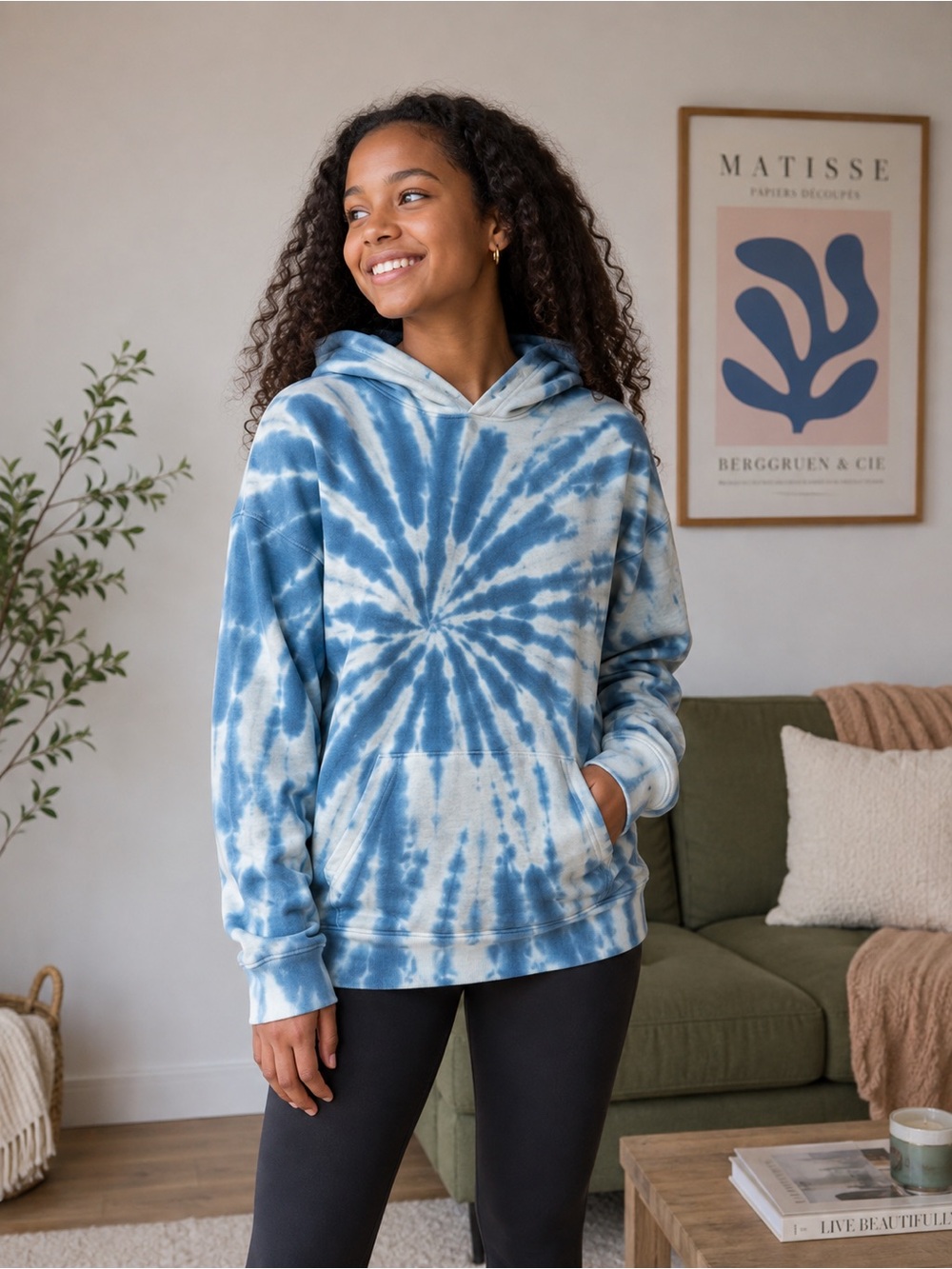Wonder Nation Girls XXL 18 Blue White Tie Dye Pullover Hoodie Y2K Sweatshirt